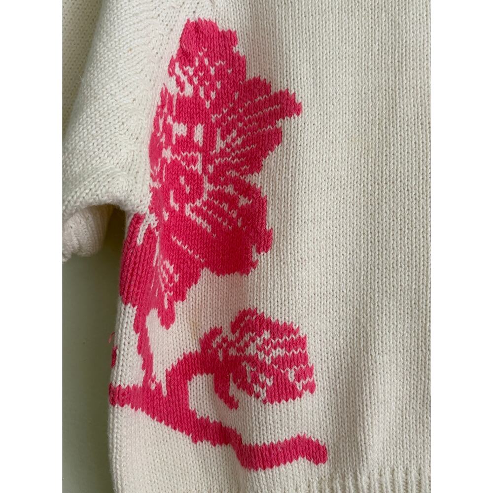Vintage Herman Geist Floral Knit Short Sleeve Cardigan Sweater Cottagecore L - Picture 5 of 10